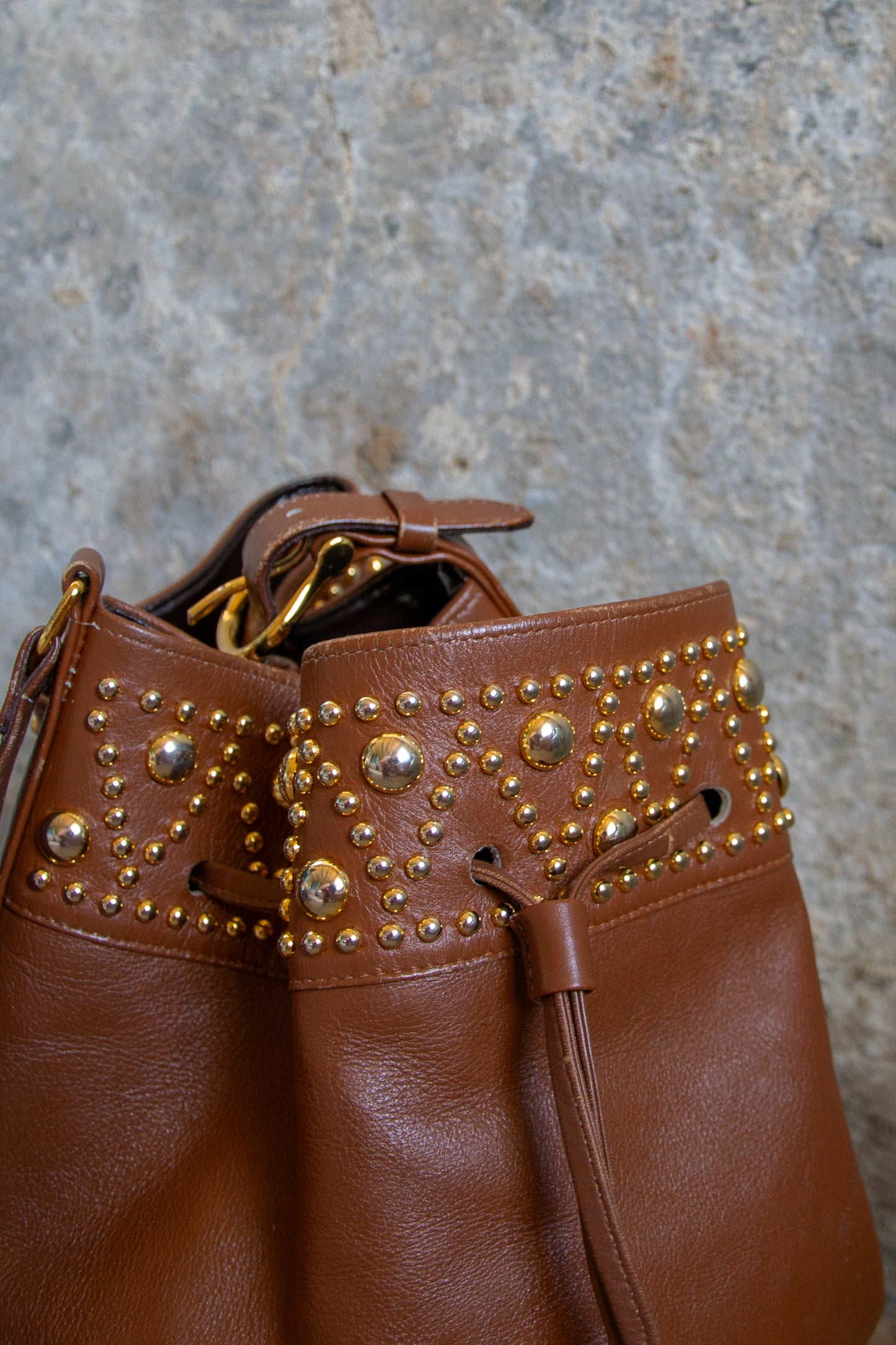FRENCH STUDDED BUCKET BAG